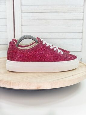 Betsey Johnson Sidny Rhinestone Platform Sneakers Pink White 9.5